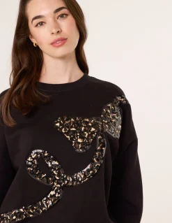 Leopard And Sequin Bow Sweatshirt