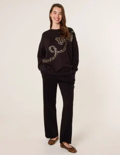 Leopard And Sequin Bow Sweatshirt