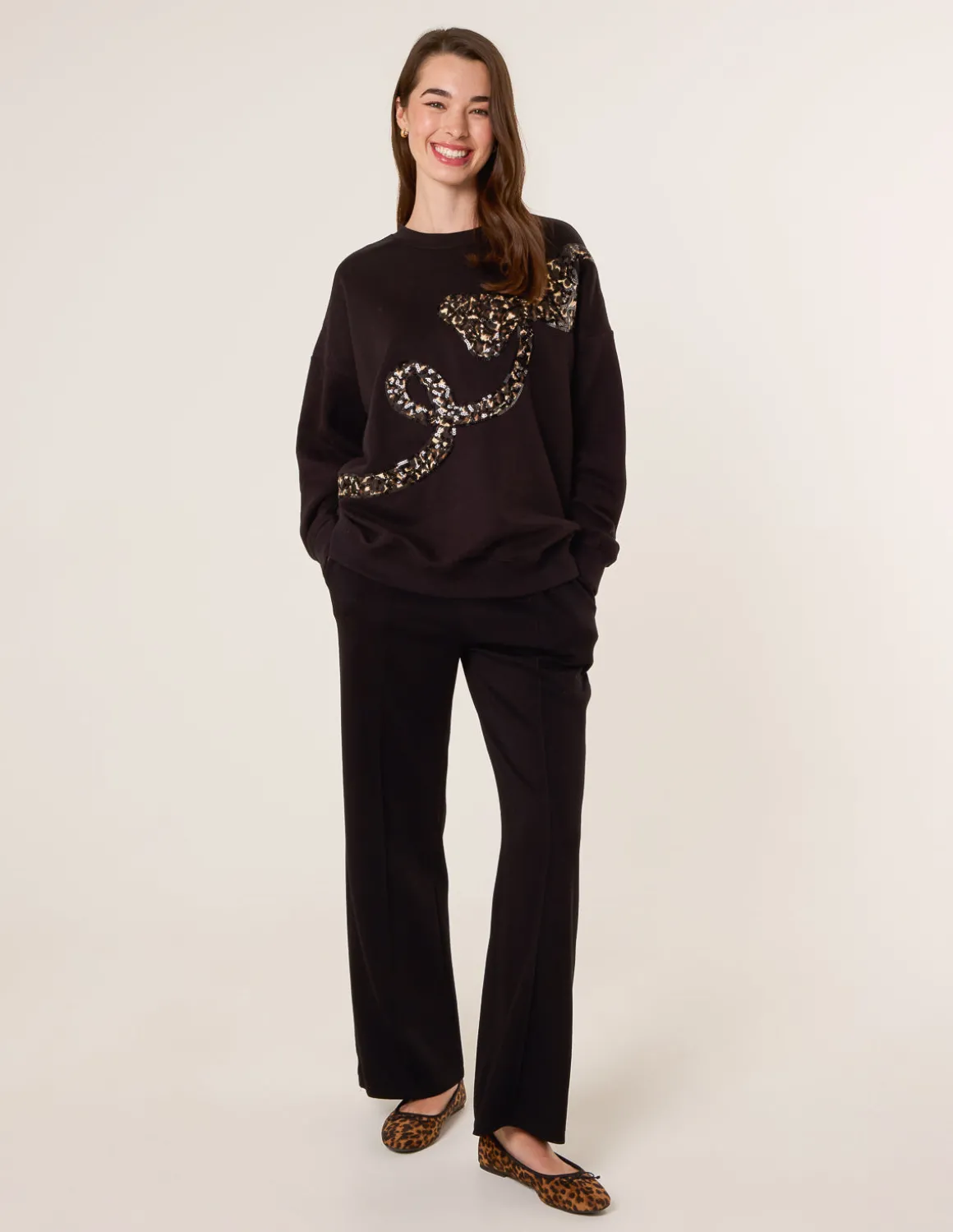 Leopard And Sequin Bow Sweatshirt