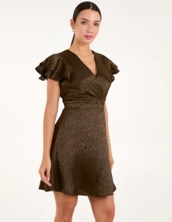 Leopard Jacquard Frill Sleeve Dress