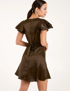 Leopard Jacquard Frill Sleeve Dress