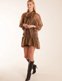 Leopard Print Pussybow Frill Shirt Dress