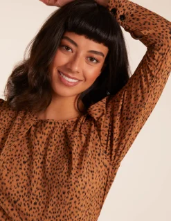 Leopard Print Round Neck Skater Mini Dress