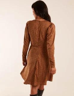 Leopard Print Round Neck Skater Mini Dress