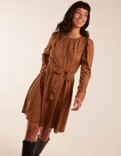Leopard Print Round Neck Skater Mini Dress