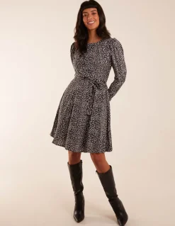 Leopard Print Round Neck Skater Mini Dress