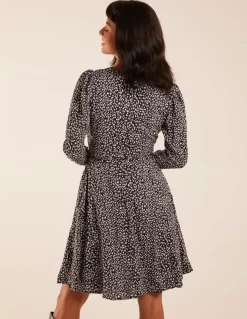 Leopard Print Round Neck Skater Mini Dress