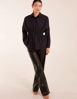 Leopard Print Shirred Waist Shirt
