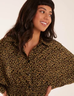 Leopard Print Shirred Waist Shirt