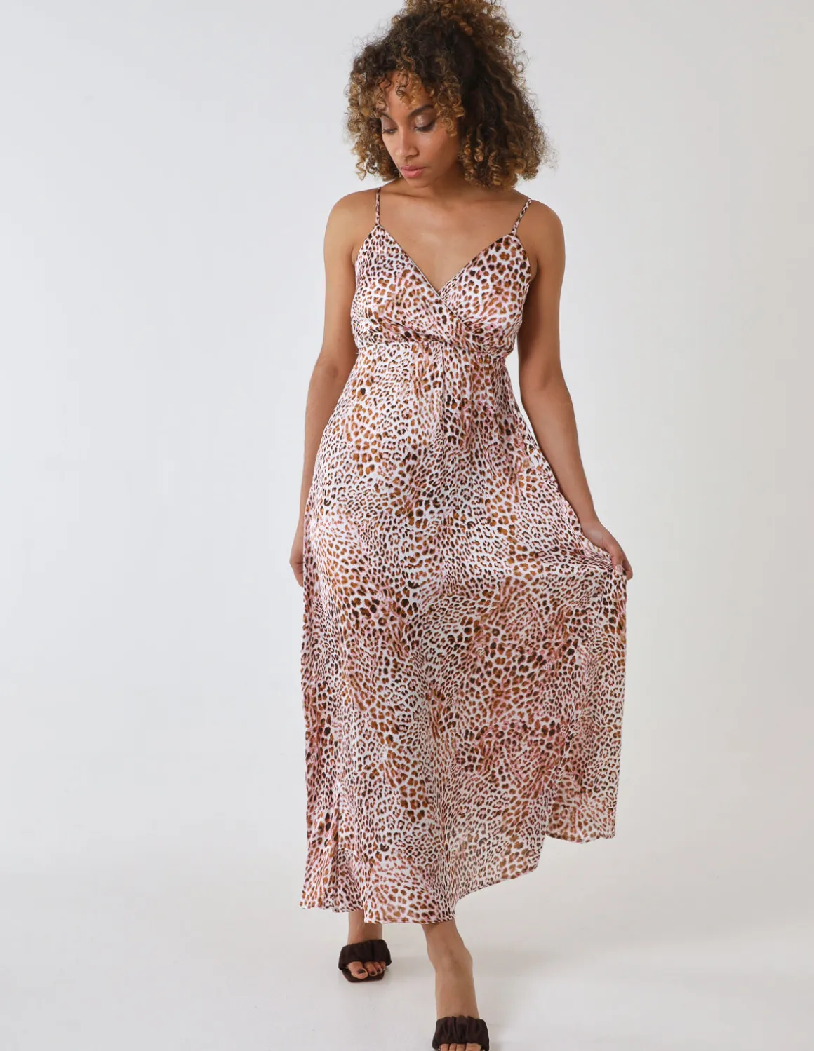 Leopard Print Strappy Wrap Over Maxi Dress