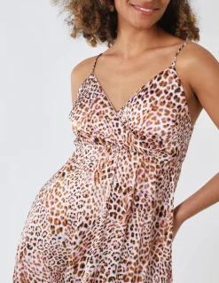 Leopard Print Strappy Wrap Over Maxi Dress