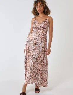Leopard Print Strappy Wrap Over Maxi Dress
