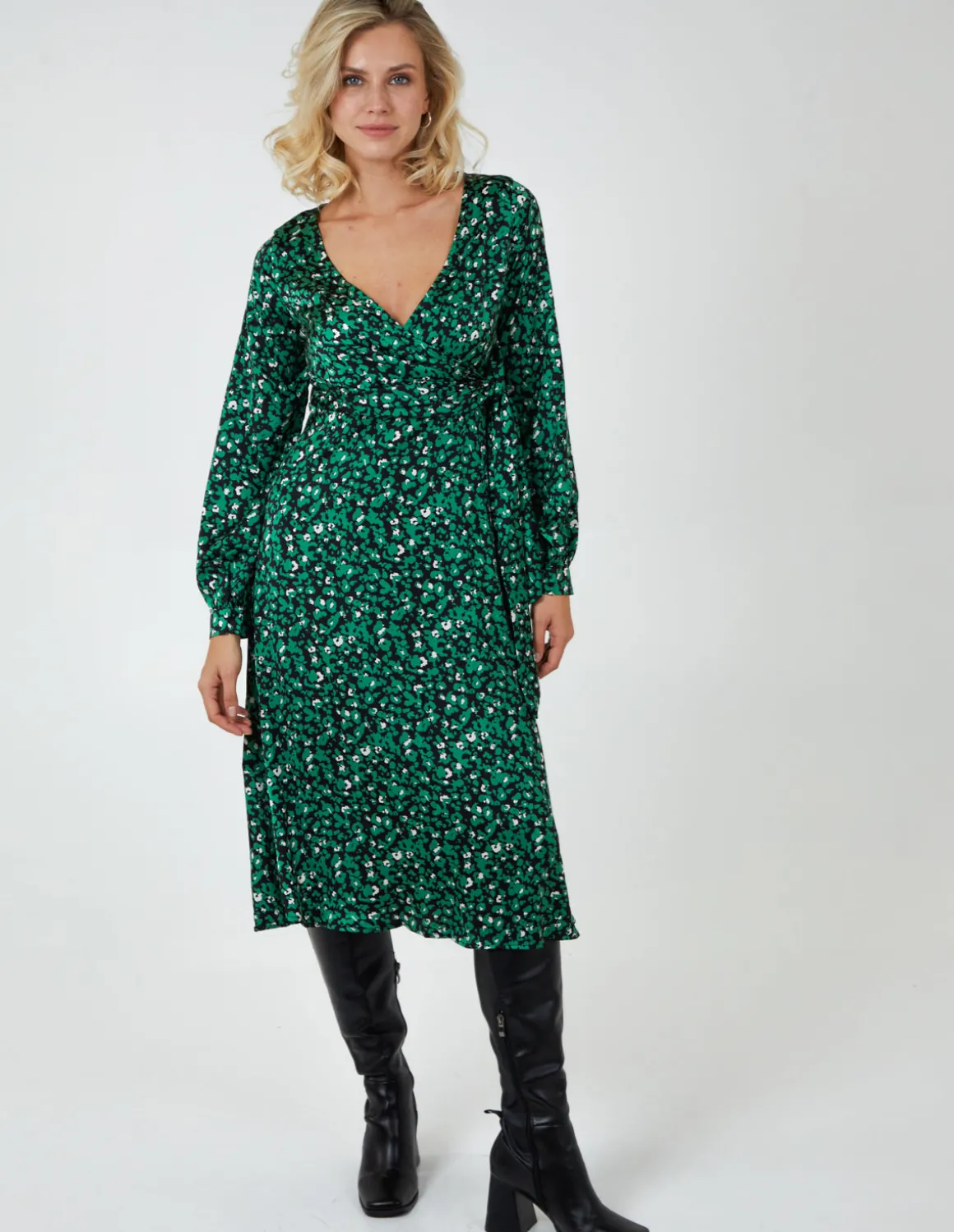 Leopard Print Wrap Midi Dress
