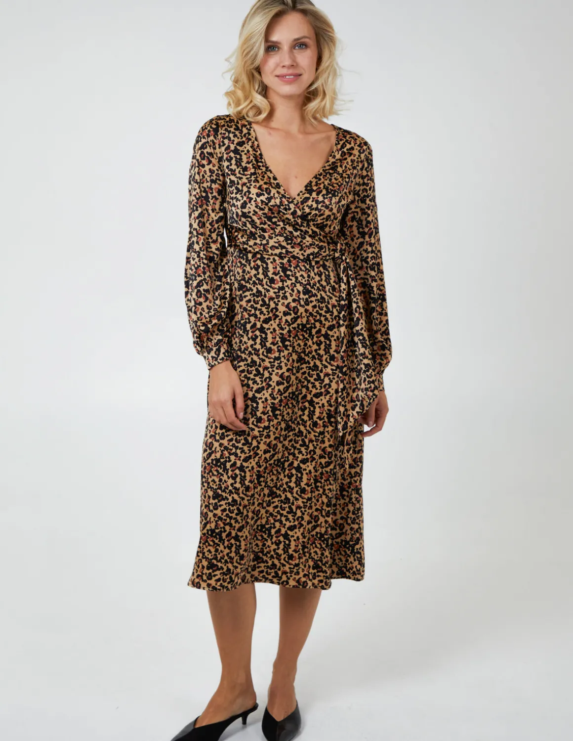 Leopard Print Wrap Midi Dress