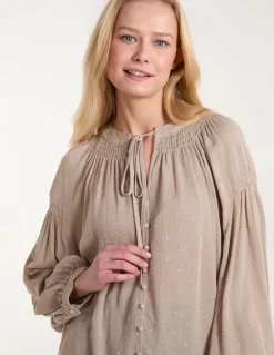 Long Cuff Sleeve Button Down Tie Front Shirt