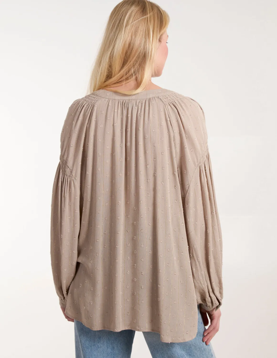 Long Cuff Sleeve Button Down Tie Front Shirt
