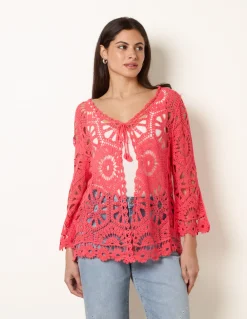 Long-Sleeved Crochet Cardigan