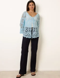 Long-Sleeved Crochet Cardigan