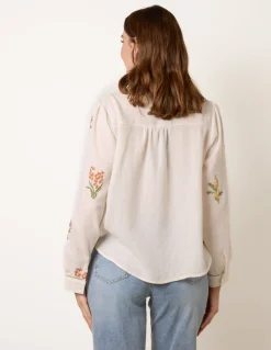 Long Sleeve Embroidered Button Front Blouse