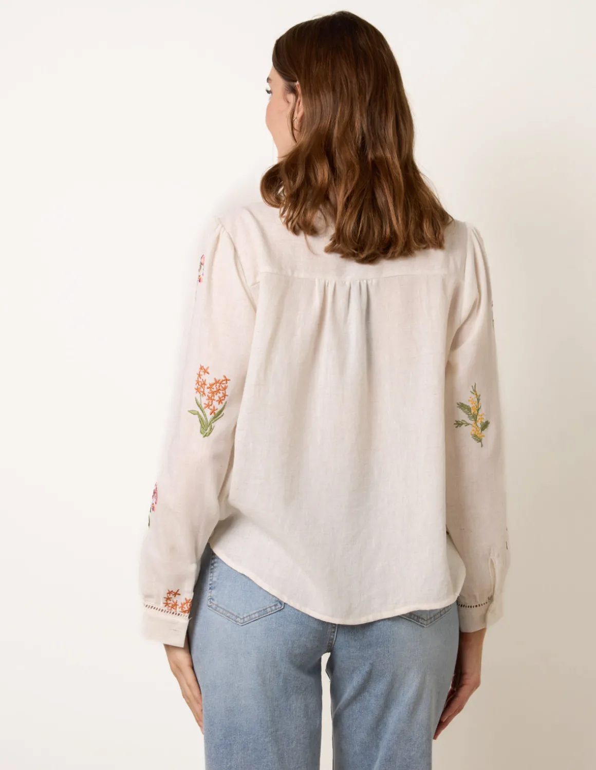 Long Sleeve Embroidered Button Front Blouse