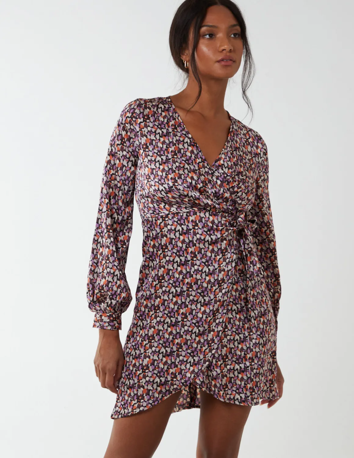 Long Sleeve Wrap Hem Dress