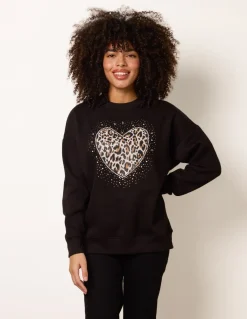 Love Heart Sweatshirt With Leopard Print