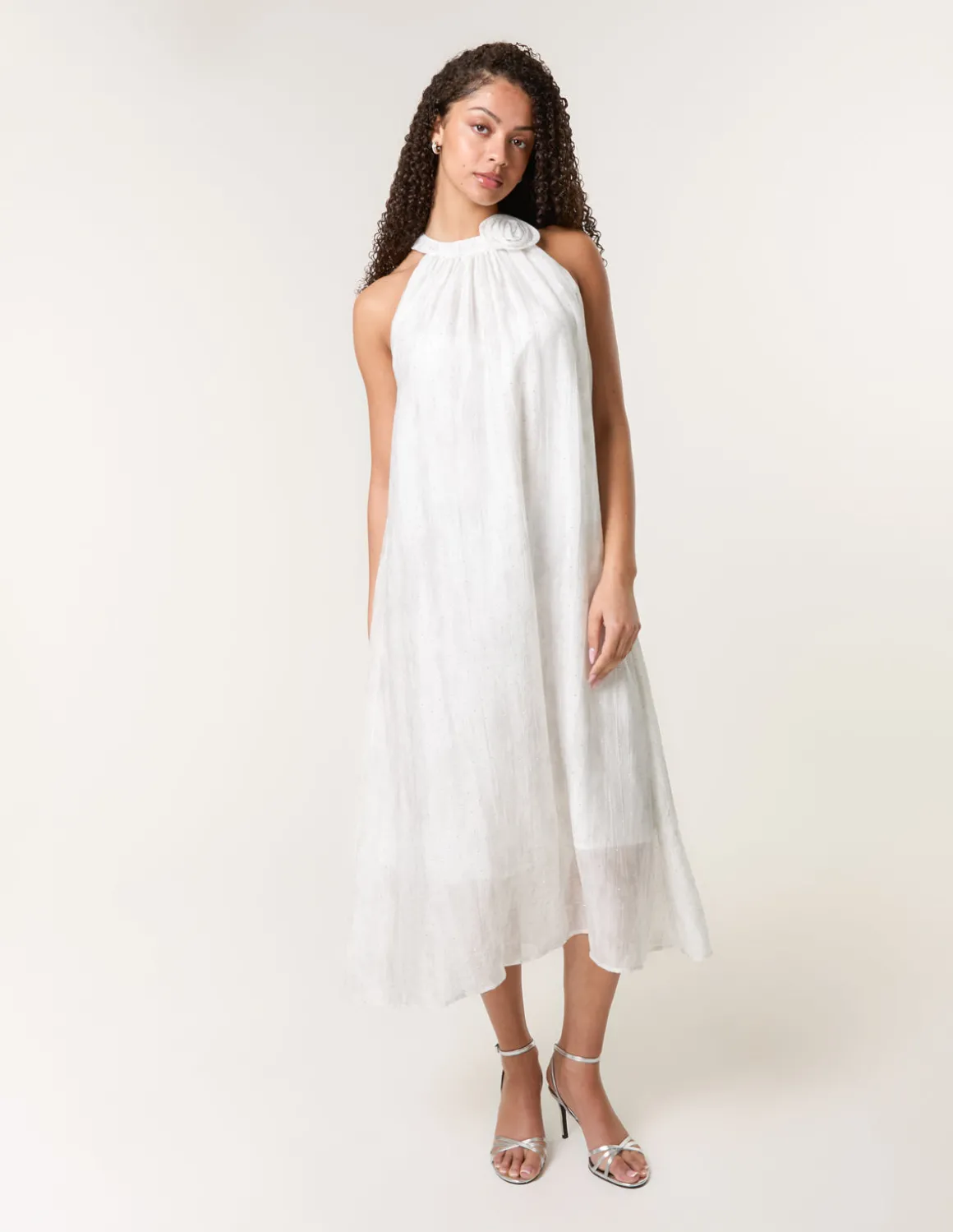 Luxe Rose Detail Halter Neck Dress