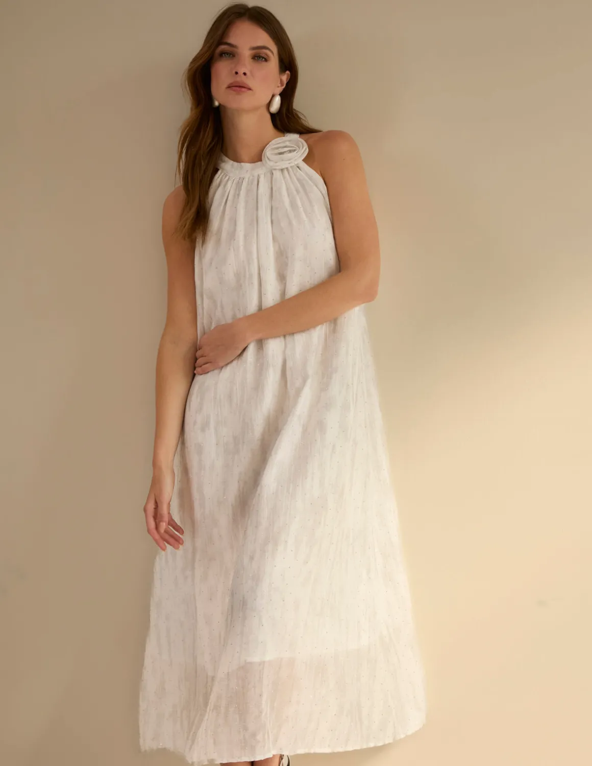 Luxe Rose Detail Halter Neck Dress