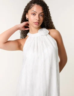 Luxe Rose Detail Halter Neck Dress