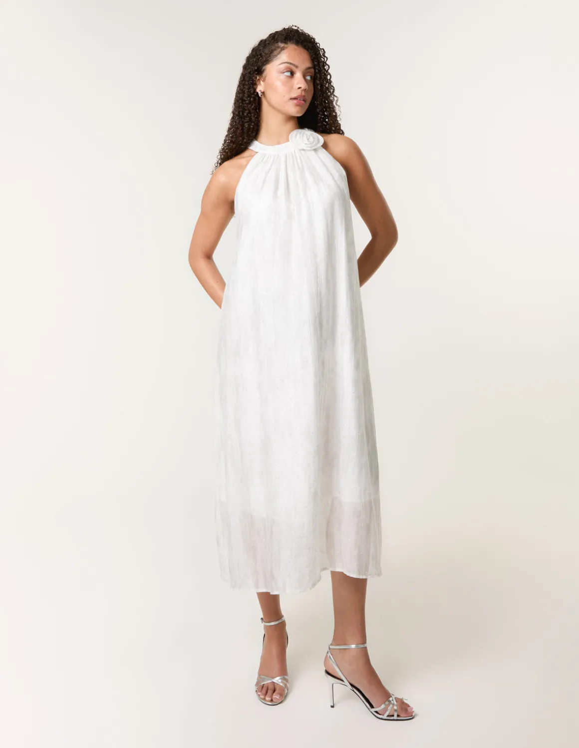 Luxe Rose Detail Halter Neck Dress