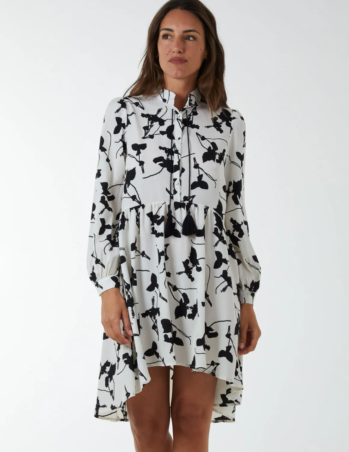 Mandarin Collar High Low Mini Dress