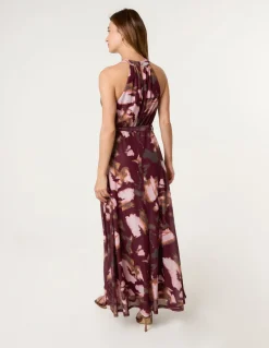 Mesh Halter Neck Belted Maxi Dress