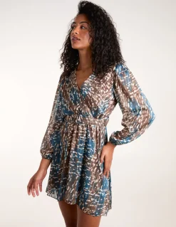 Metallic Chiffon Crossover Dress