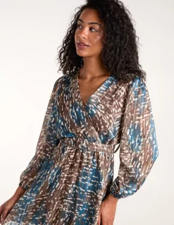 Metallic Chiffon Crossover Dress
