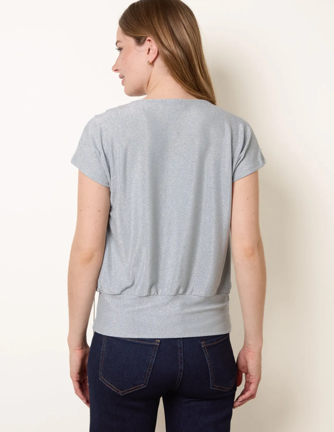 Metallic Cowl Neck Draped Top