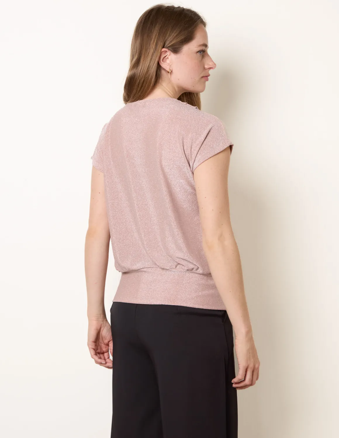 Metallic Cowl Neck Draped Top