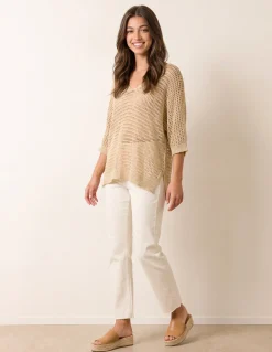 Metallic Crochet V Neck Top