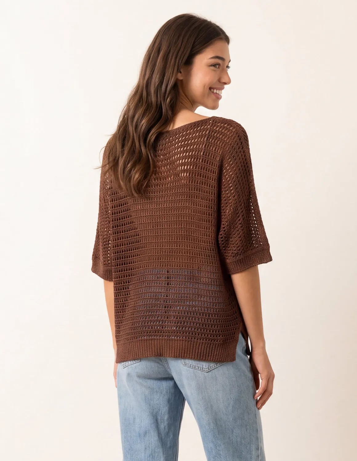 Metallic Crochet V Neck Top