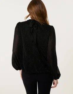 Metallic High Neck Puff Ball Top