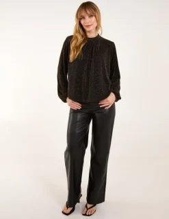 Metallic High Neck Puffball Top
