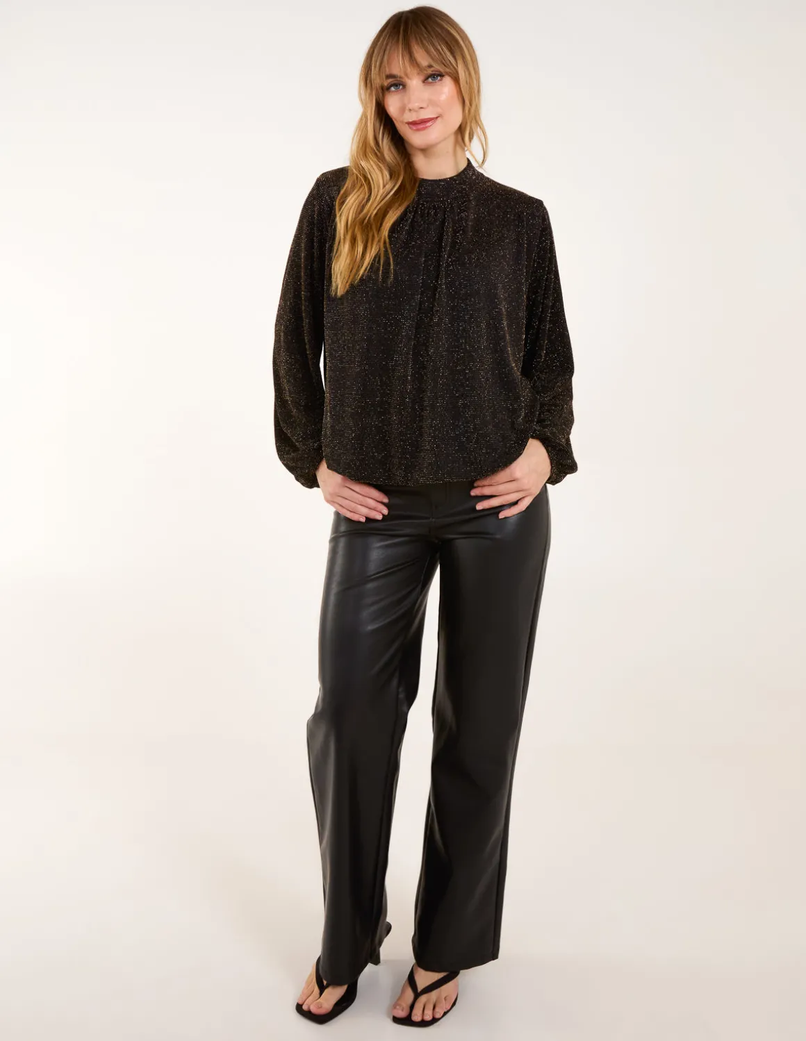 Metallic High Neck Puffball Top