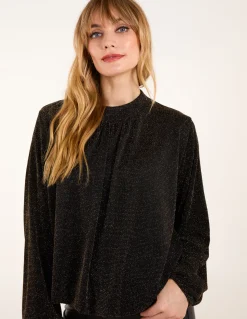Metallic High Neck Puffball Top