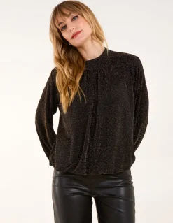 Metallic High Neck Puffball Top