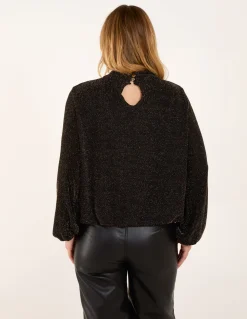 Metallic High Neck Puffball Top