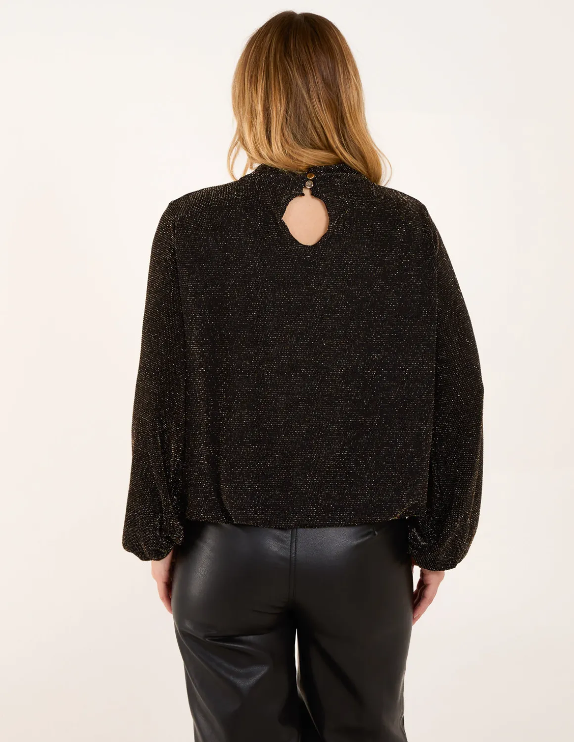 Metallic High Neck Puffball Top