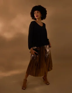 Metallic Pleated Tulle Skirt
