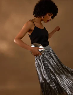 Metallic Pleated Tulle Skirt