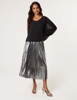 Metallic Pleated Tulle Skirt