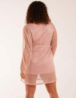 Metallic Plisse Belted Dress