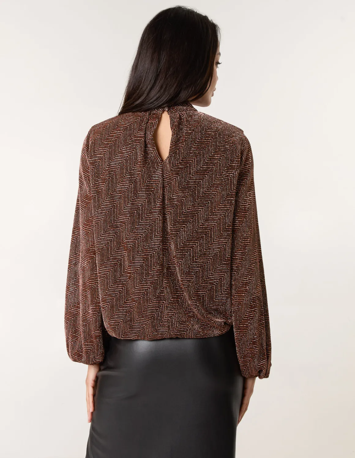 Metallic Puffball High Neck Blouse